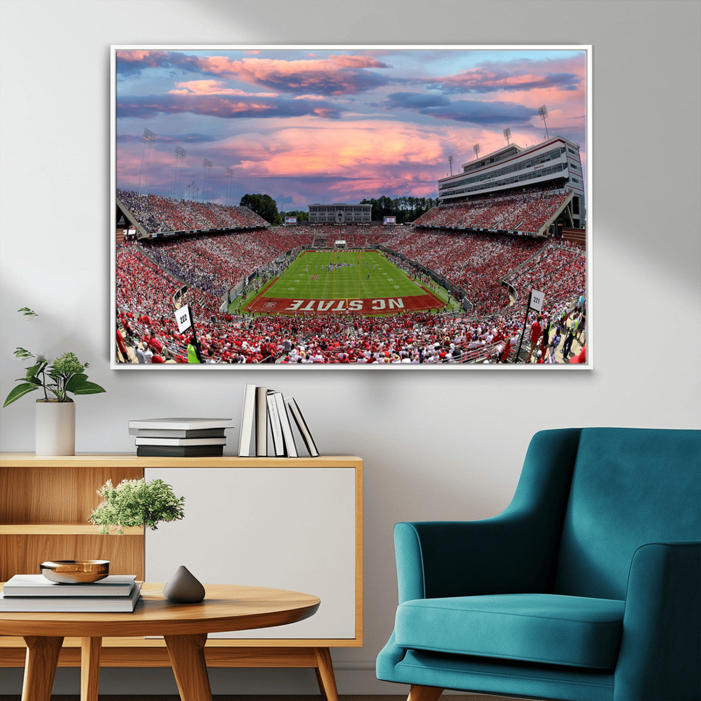 MGV-FC-36X24 - Carter-Finley Stadium Art Sunset Game Triple Canvas Wall Art - NC State Wolfpack Football Match