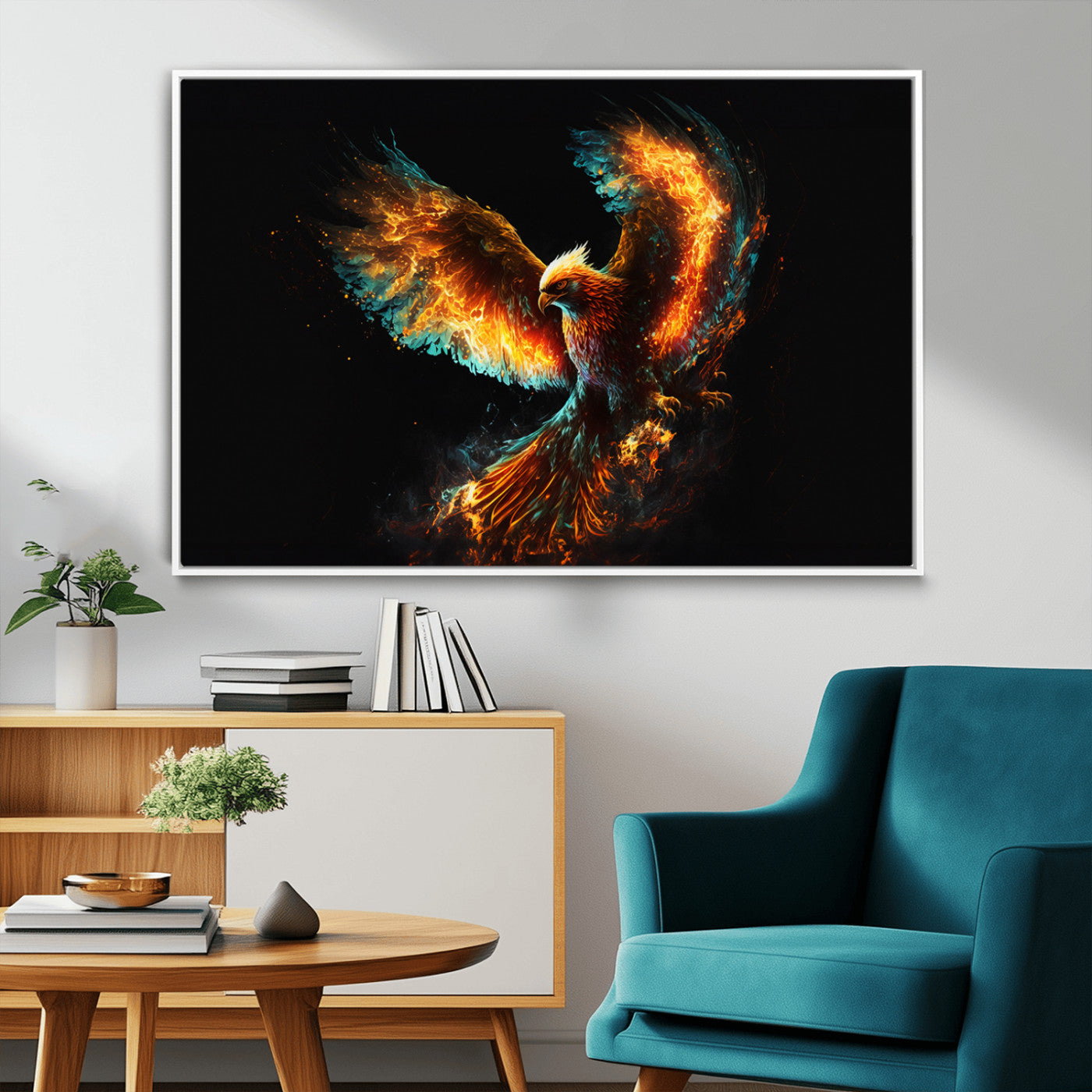 MGV-FC-36X24 - Fiery Phoenix Canvas Print | Ready to Hang Wall Art | Bold Fantasy Decor for Living Room | Majestic