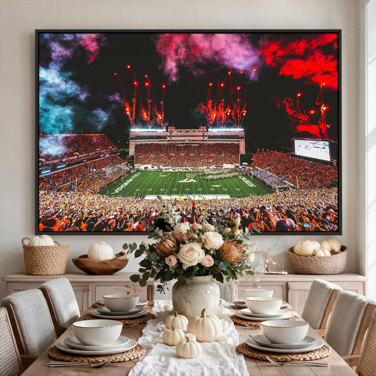 65761-MGV-CV-36X24 - Virginia Tech Hokies Football Team Print - Blacksburg Lane Stadium Wall Art Canvas Print