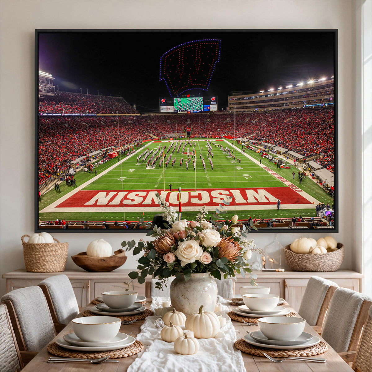 34125-MGV-CV-36X24 - Wisconsin Badgers Football Team Print Canvas- Madison Camp Randall Stadium Wall Art Canvas Print