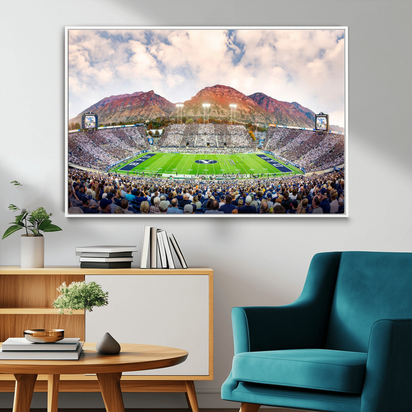MGV-FC-36X24 - Brigham Young University Cougars Football Team Print - Provo LaVell Edwards Stadium Wall Art Canvas