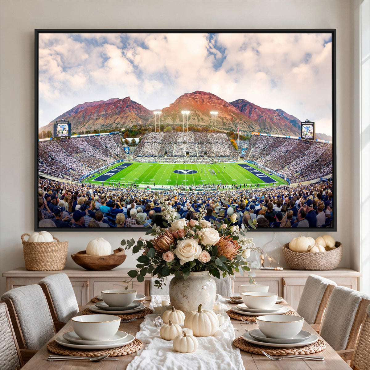 85734-MGV-CV-36X24 - Brigham Young University Cougars Football Team Print - Provo LaVell Edwards Stadium Wall Art Canvas