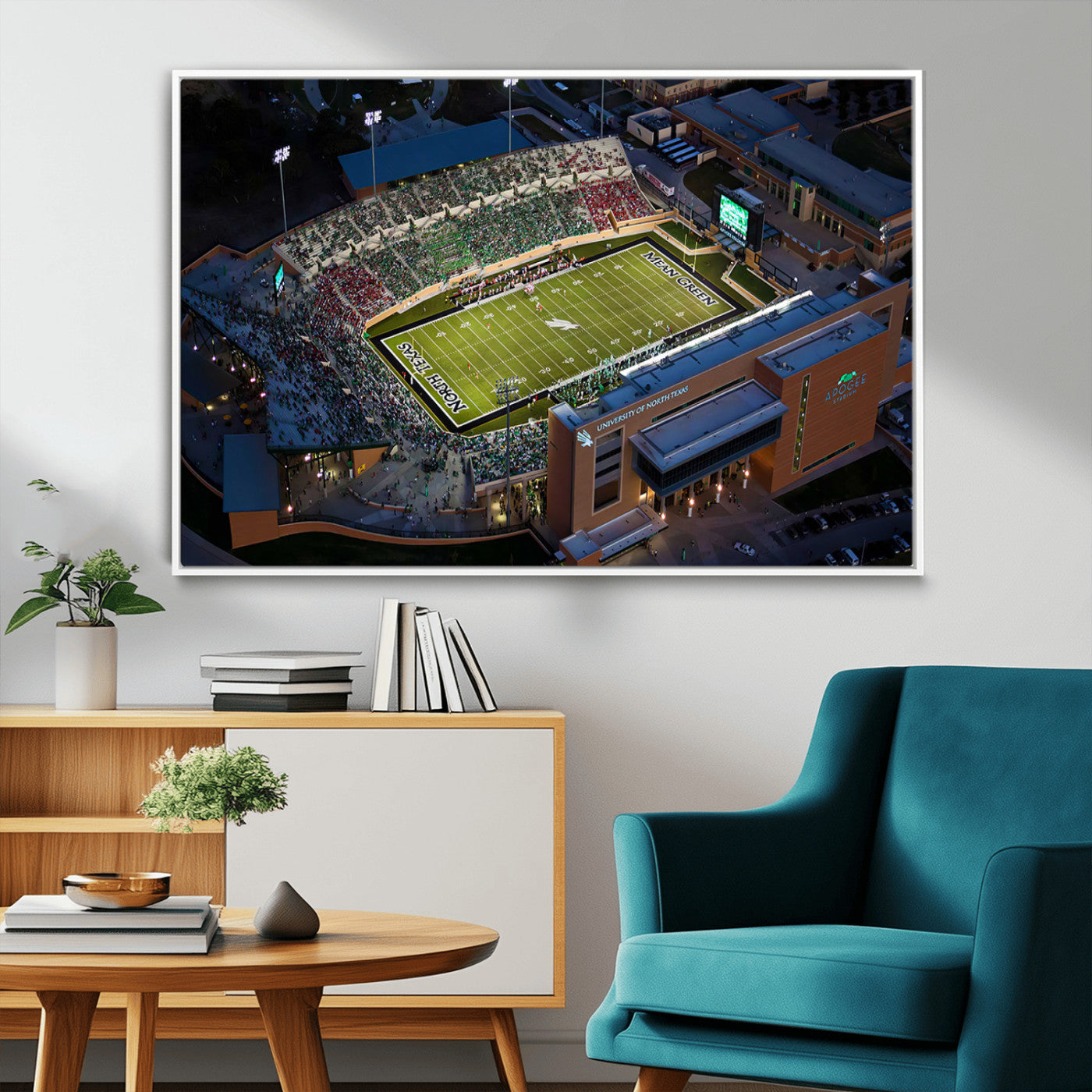 MGV-FC-36X24 - University of North Texas Mean Green Football Artwork, Football Team Print - Denton DATCU Stadium