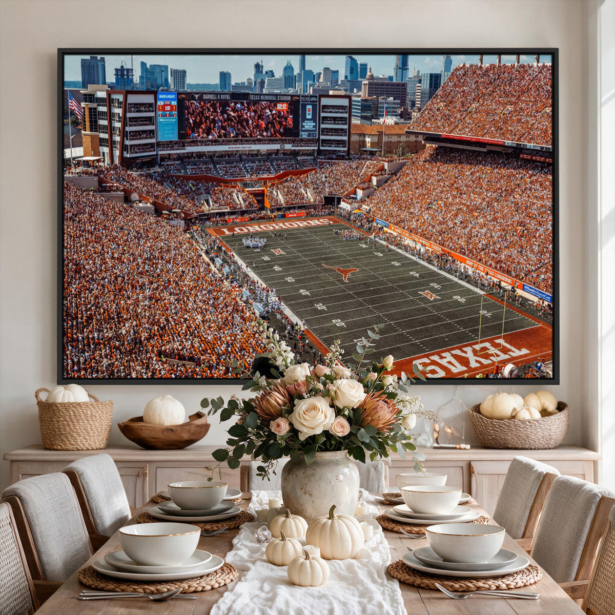 92103-MGV-CV-36X24 - University of Texas Longhorns Football Team Print - Austin Darrell K Royal-Texas Memorial Stadium