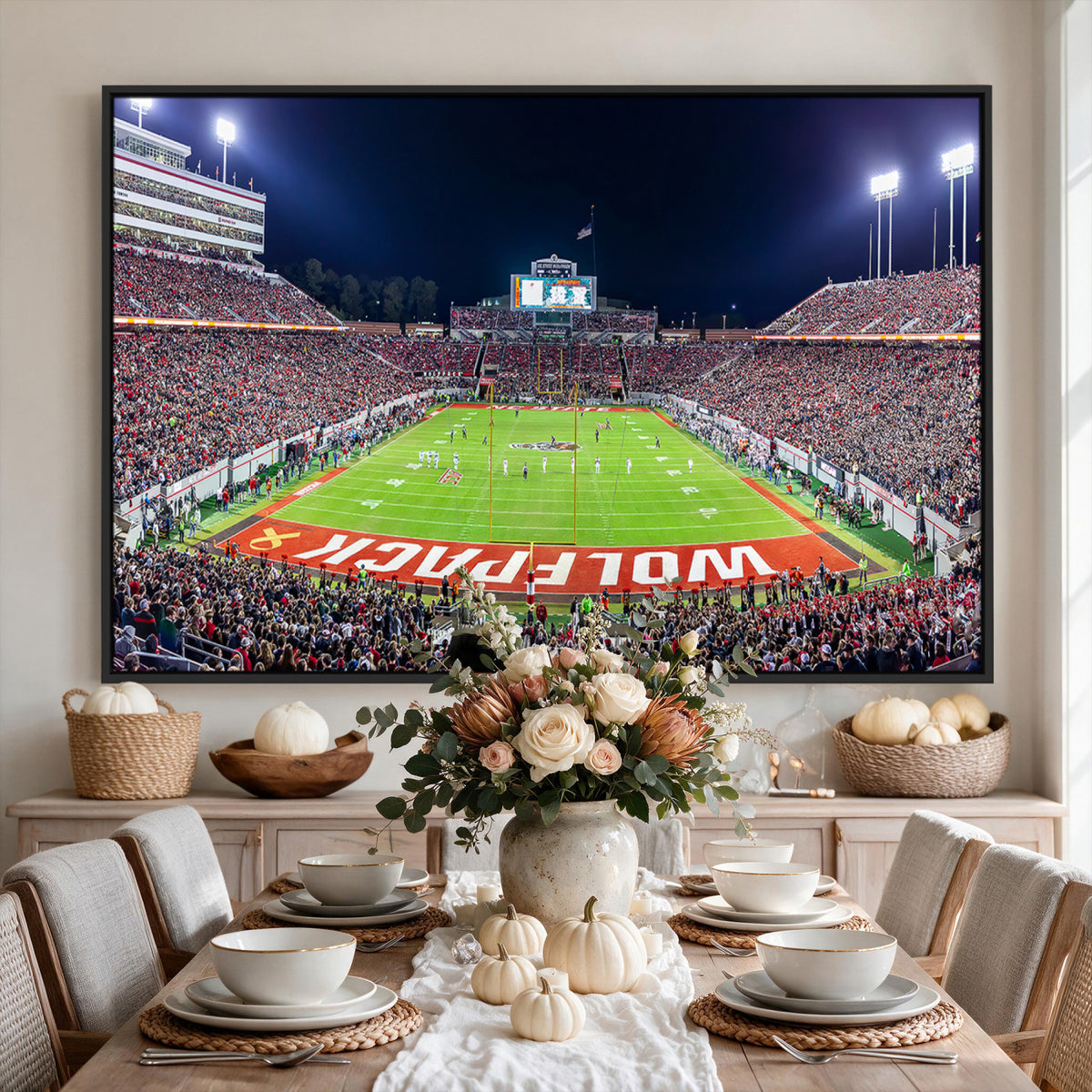 80943-MGV-CV-36X24 - Wolfpack Football Team Print - Raleigh Carter-Finley Stadium Wall Art Canvas Print