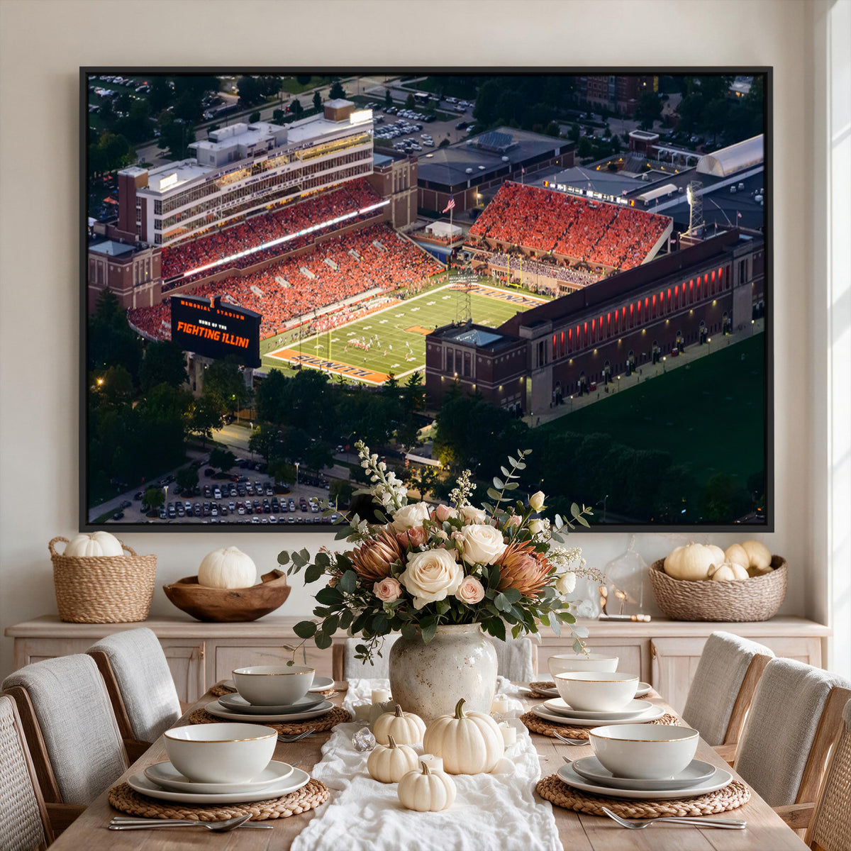 78052-MGV-CV-36X24 - University of Illinois Fighting Illini Football Team Print - Champaign Illinois Memorial Stadium