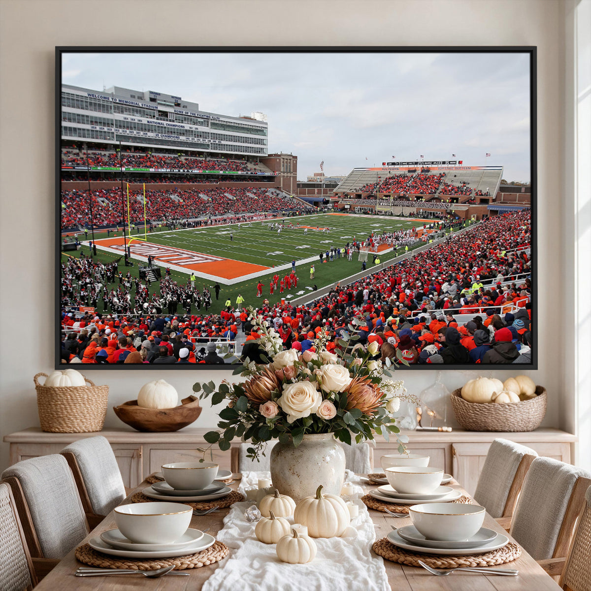 86851-MGV-CV-36X24 - University of Illinois Fighting Illini Football Team Print - Champaign Illinois Memorial Stadium