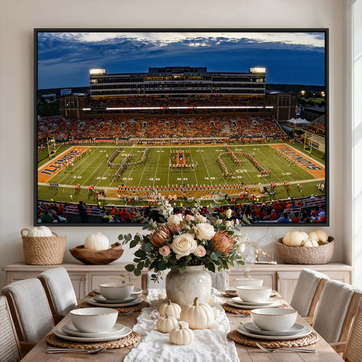 44513-MGV-CV-36X24 - University of Illinois Fighting Illini Football Team Print - Champaign Illinois Memorial Stadium