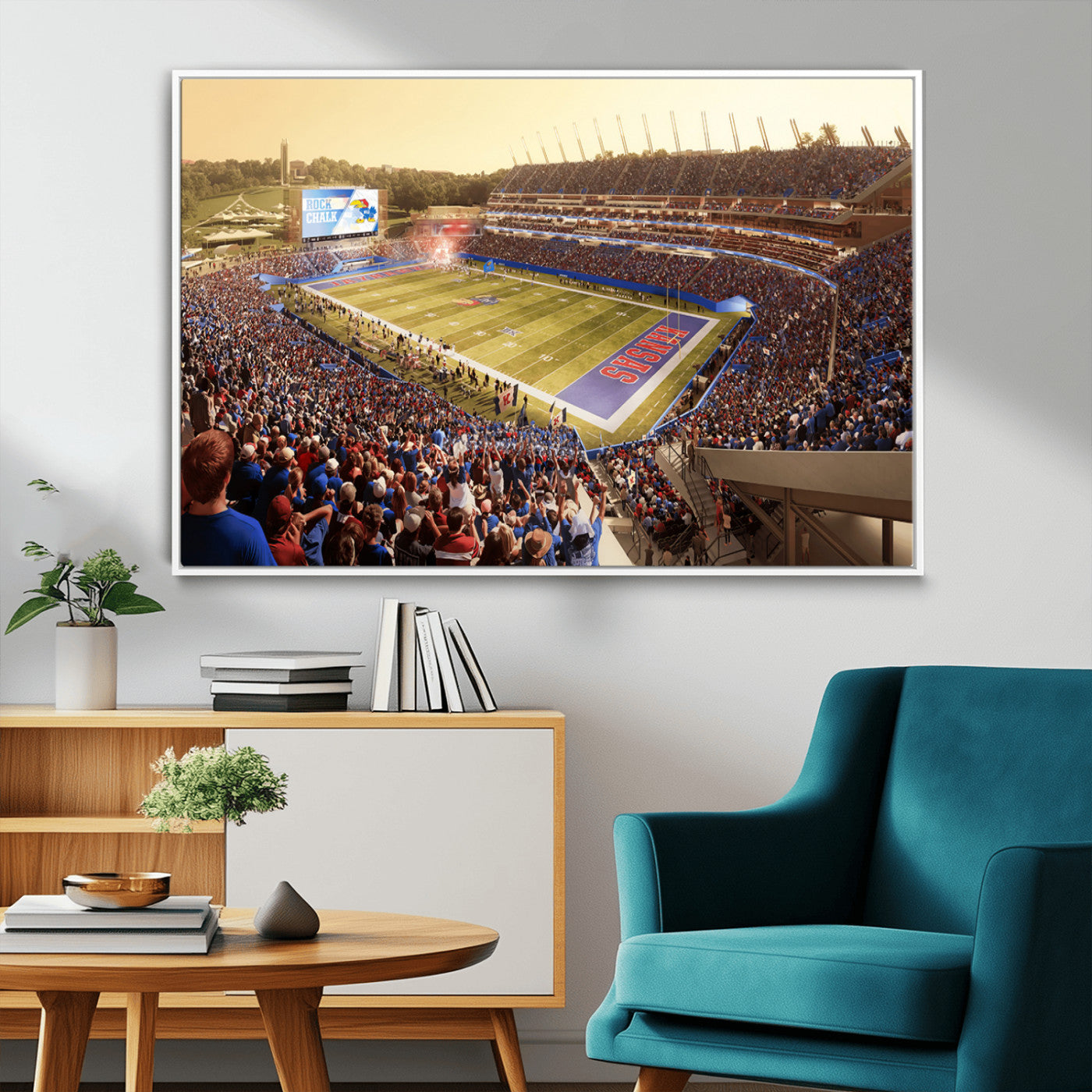 MGV-FC-36X24 - University of Kansas Jayhawks Football Team Print - Lawrence Kansas Memorial Stadium Wall Art Canvas