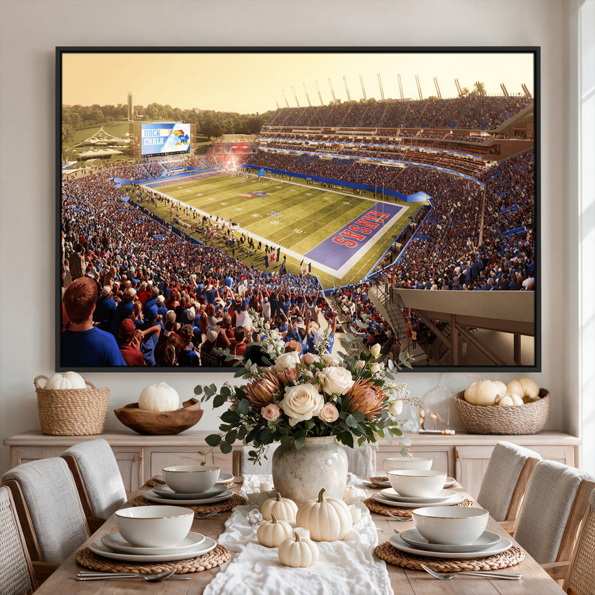 71731-MGV-CV-36X24 - University of Kansas Jayhawks Football Team Print - Lawrence Kansas Memorial Stadium Wall Art Canvas