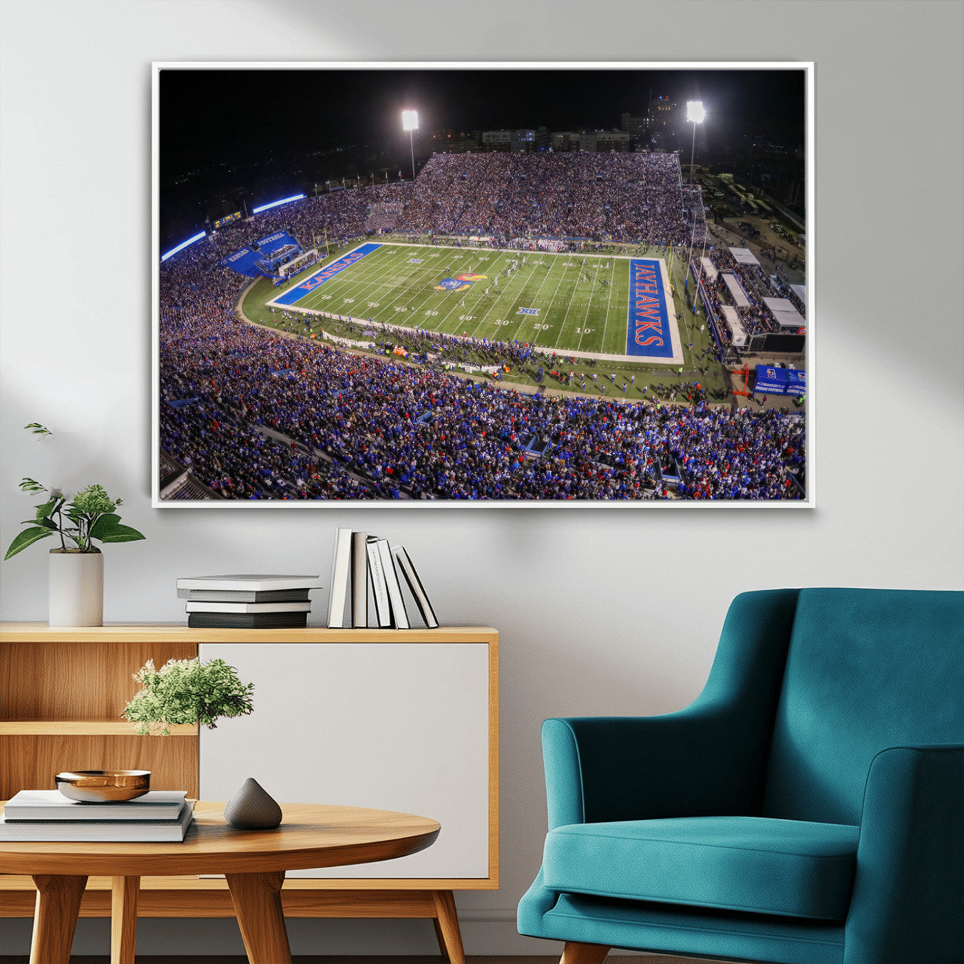MGV-FC-36X24 - University of Kansas Jayhawks Football Team Print - Lawrence Kansas Memorial Stadium Wall Art Canvas