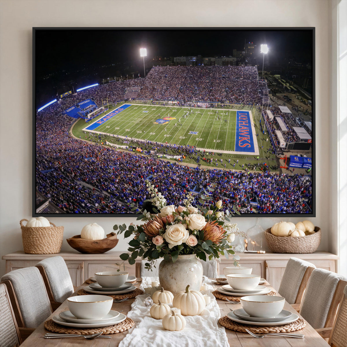 69760-MGV-CV-36X24 - University of Kansas Jayhawks Football Team Print - Lawrence Kansas Memorial Stadium Wall Art Canvas