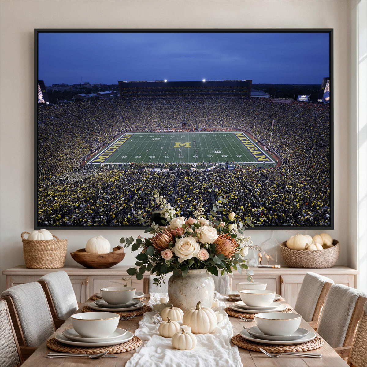 34202-MGV-CV-36X24 - University of Michigan Wolverines Football Team Print - Ann Arbor Michigan Stadium Wall Art Canvas