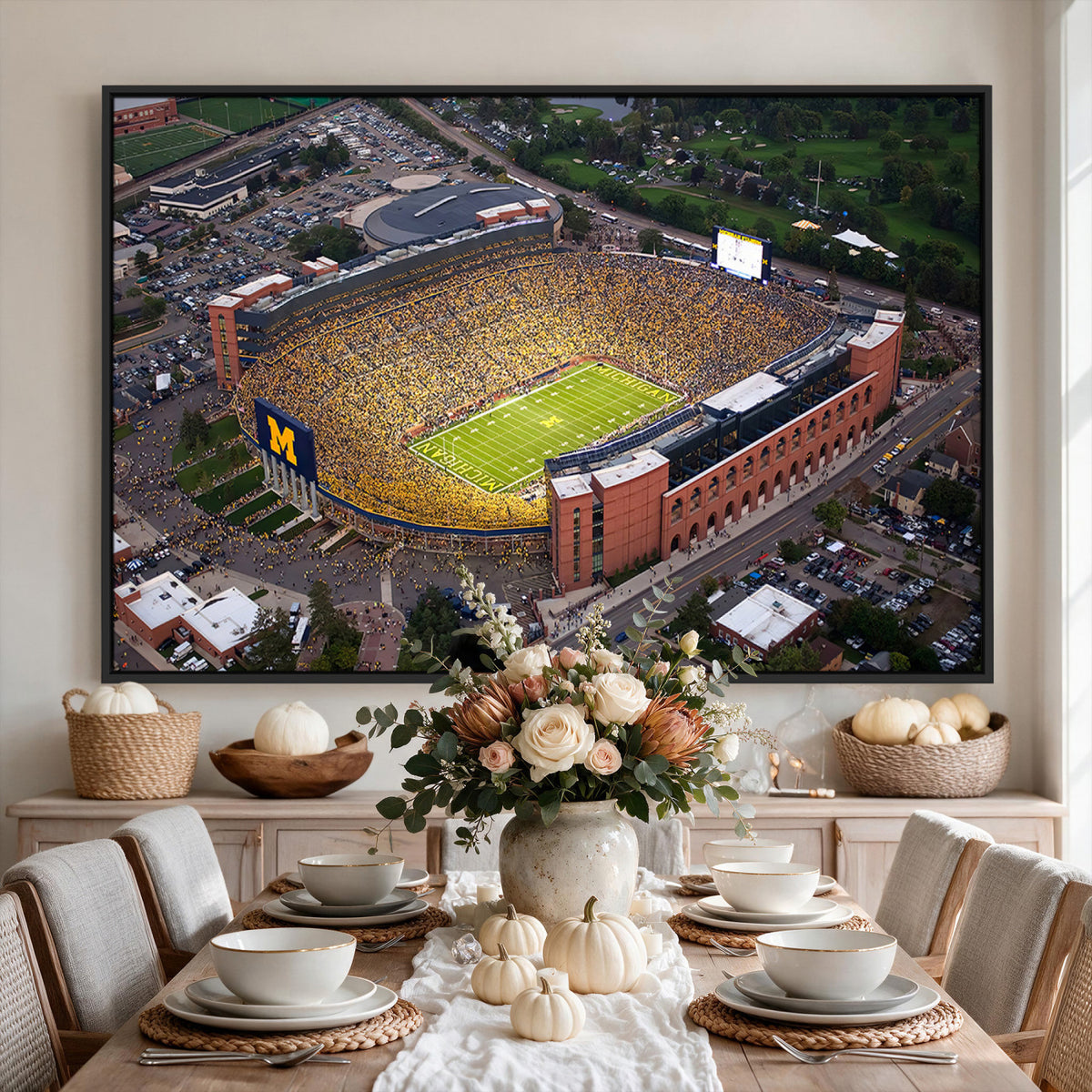 95248-PAN-FL-20X10 - University of Michigan Wolverines Football Team Print - Ann Arbor Michigan Stadium Wall Art Canvas