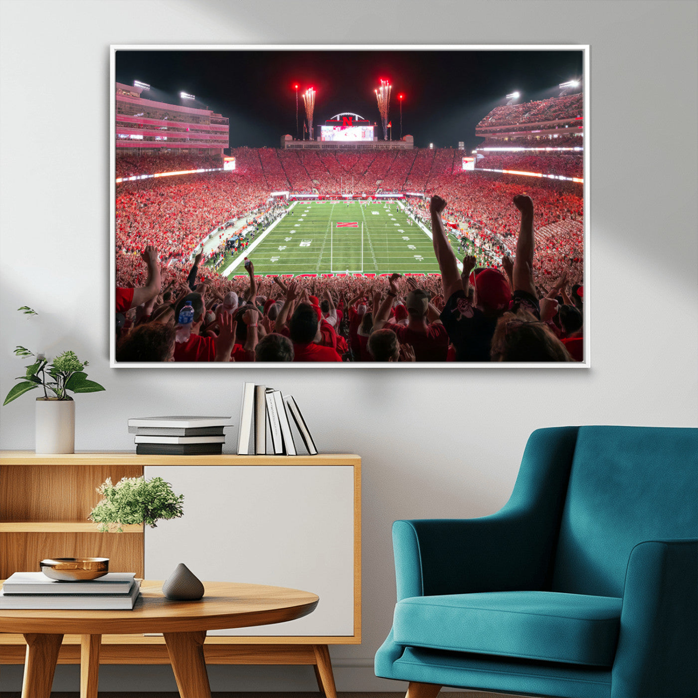 MGV-FC-36X24 - University of Nebraska Cornhuskers Football Team Print - Lincoln Memorial Stadium Wall Art Canvas