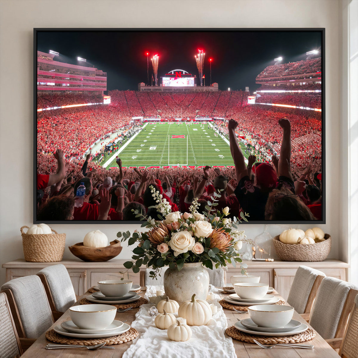 43351-MGV-CV-36X24 - University of Nebraska Cornhuskers Football Team Print - Lincoln Memorial Stadium Wall Art Canvas