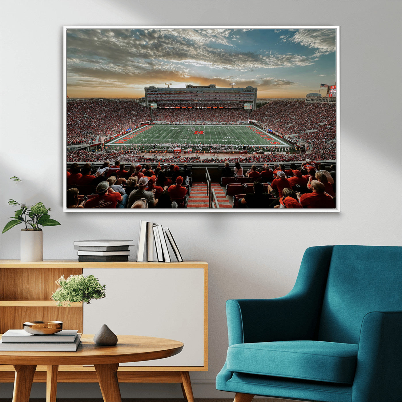 MGV-FC-36X24 - University of Nebraska Cornhuskers Football Team Print - Lincoln Memorial Stadium Art Canvas Print