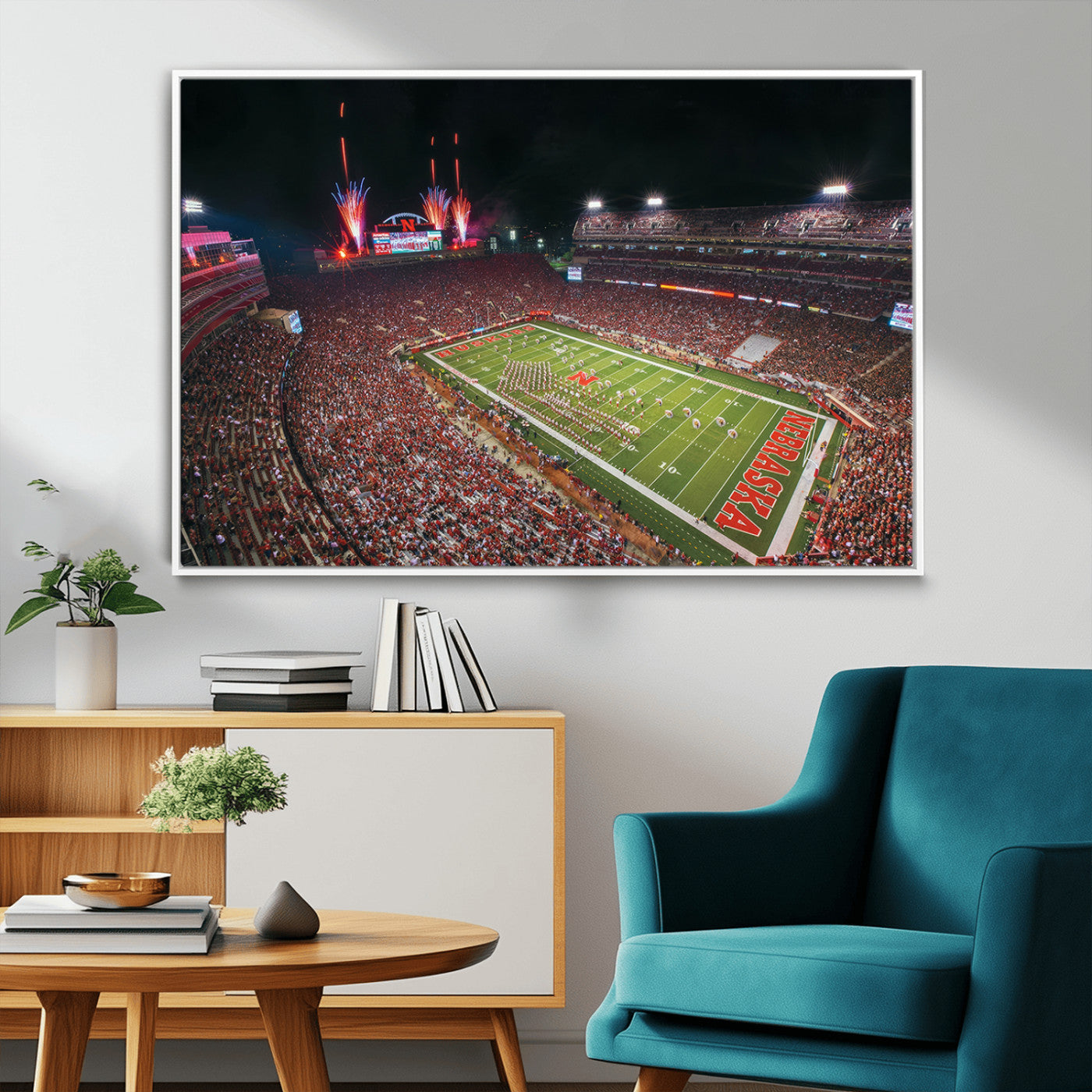 MGV-FC-36X24 - University of Nebraska Cornhuskers Football Team Print - Lincoln Memorial Stadium Wall Art Canvas