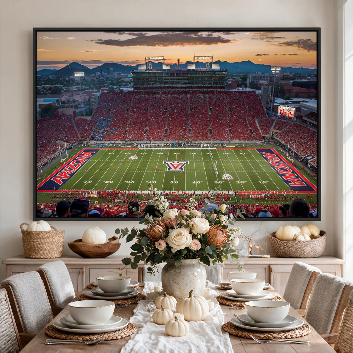 99722-MGV-CV-36X24 - Framed Arizona Wildcats Football Team Print - Tucson Arizona Stadium Wall Art Canvas Print