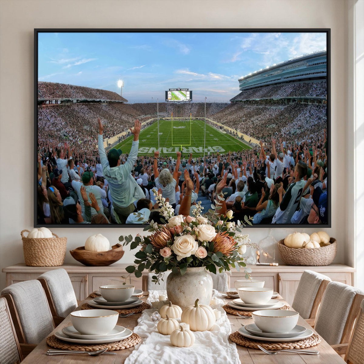 73105-PAN-FL-20X10 - Michigan State Spartans Football Team Art Print - East Lansing Spartan Stadium Wall Art Canvas Print