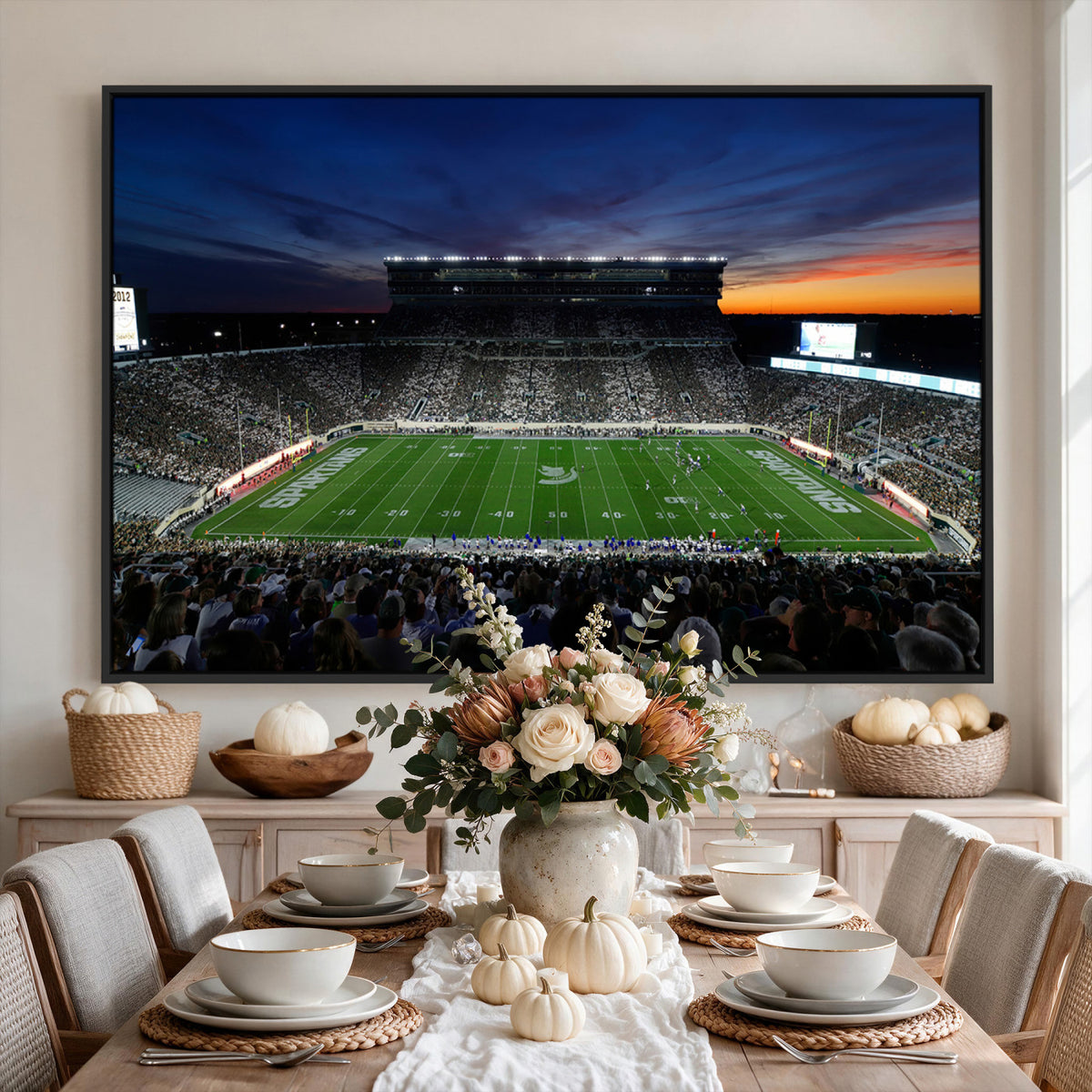 49074-PAN-FL-20X10 - Michigan State Spartans Football Team Print - East Lansing Spartan Stadium Canvas Print
