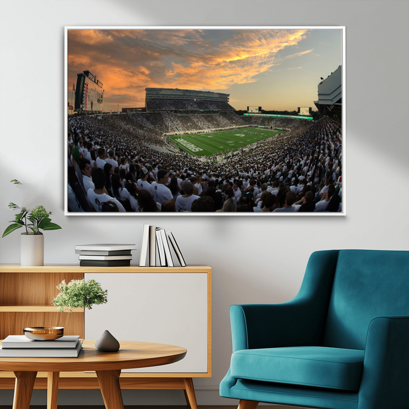 MGV-FC-36X24 - Michigan State Spartans Football Team Print - East Lansing Spartan Stadium Wall Art Canvas Print
