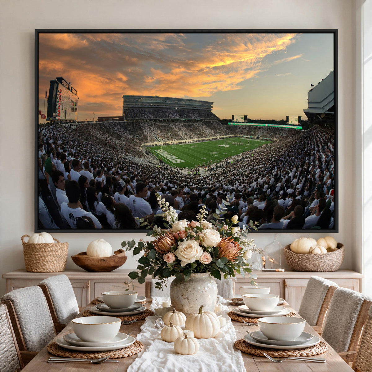 99155-PAN-FL-20X10 - Michigan State Spartans Football Team Print - East Lansing Spartan Stadium Wall Art Canvas Print