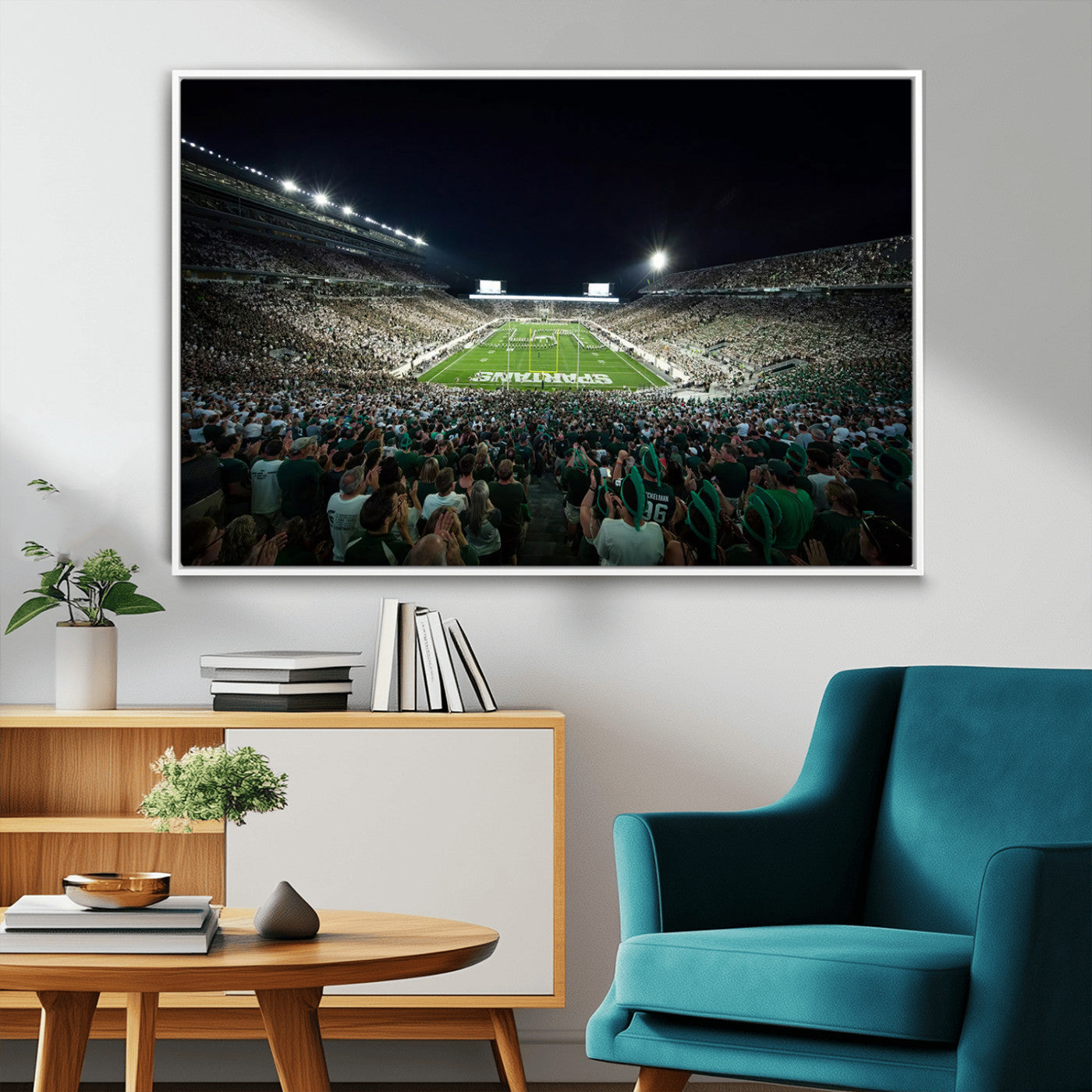 MGV-FC-36X24 - Framed Michigan State Spartans Football Team Print - East Lansing Spartan Stadium Wall Art Canvas