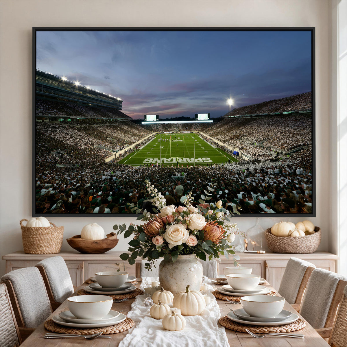 90831-PAN-FL-20X10 - Michigan State Spartans Football Team Print - East Lansing Spartan Stadium Canvas Print