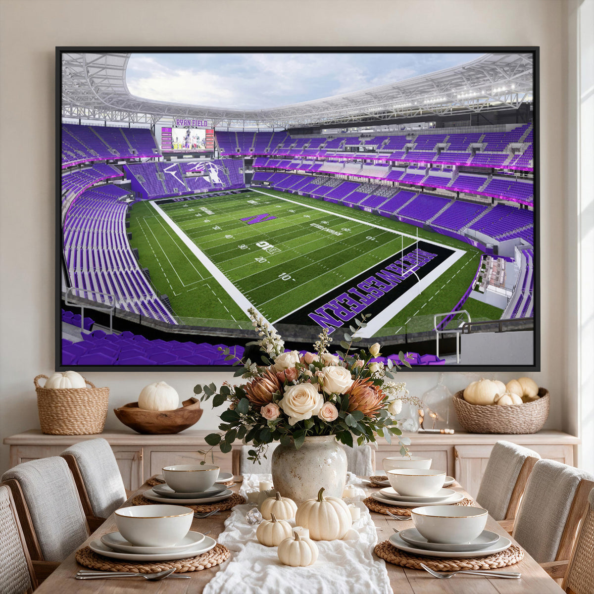 49190-MGV-CV-36X24 - Northwestern University Wildcats Football Team Print - Evanston Ryan Field Wall Art Canvas Print