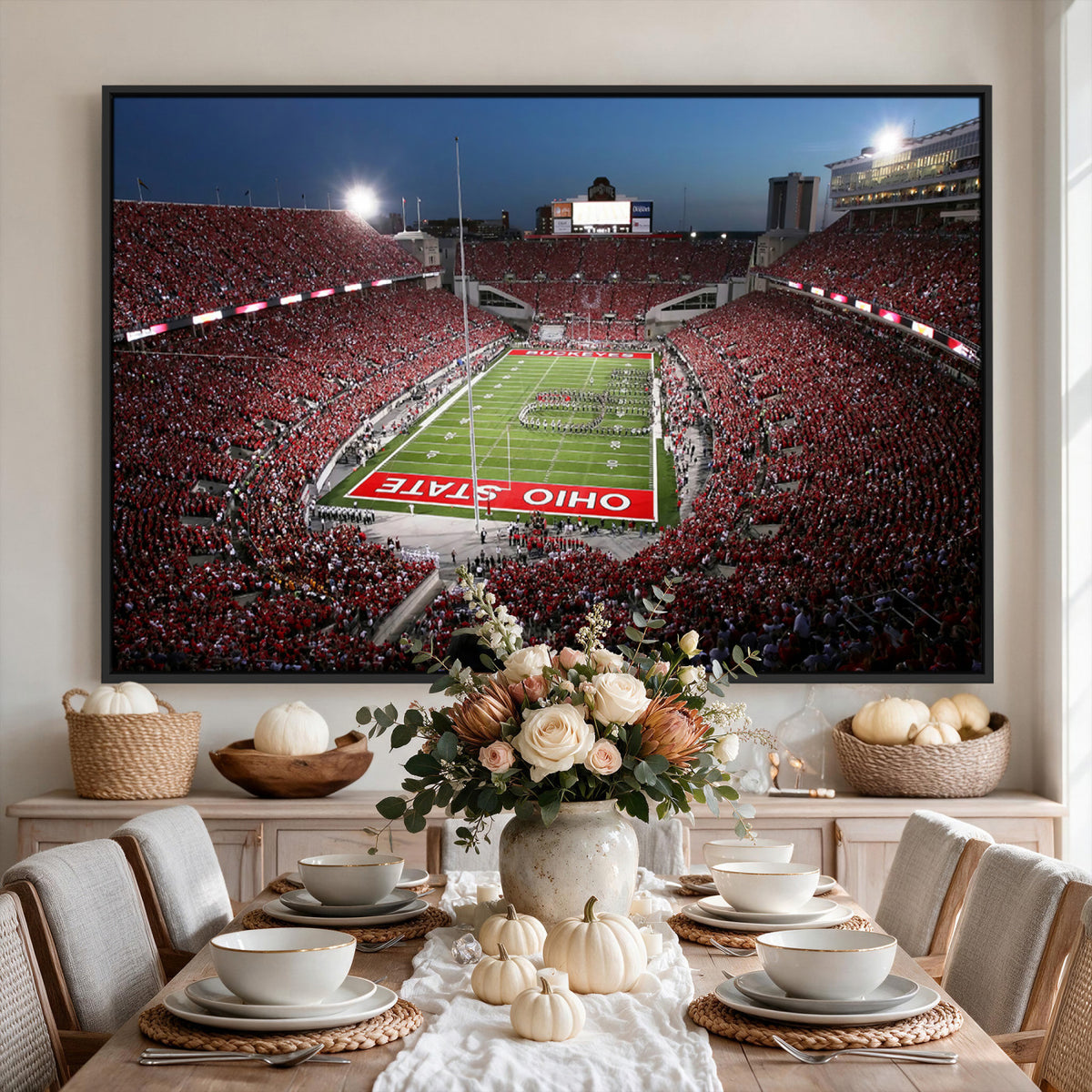 98743-PAN-FL-20X10 - Ohio State University Buckeyes Football Team Print - Columbus Ohio Stadium Wall Art Canvas Print