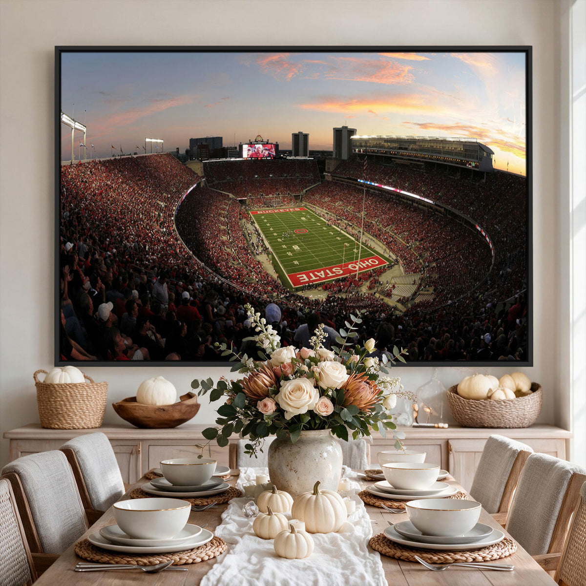 28825-PAN-FL-20X10 - Ohio State University Buckeyes Football Team Print - Columbus Ohio Stadium Wall Art Canvas Print