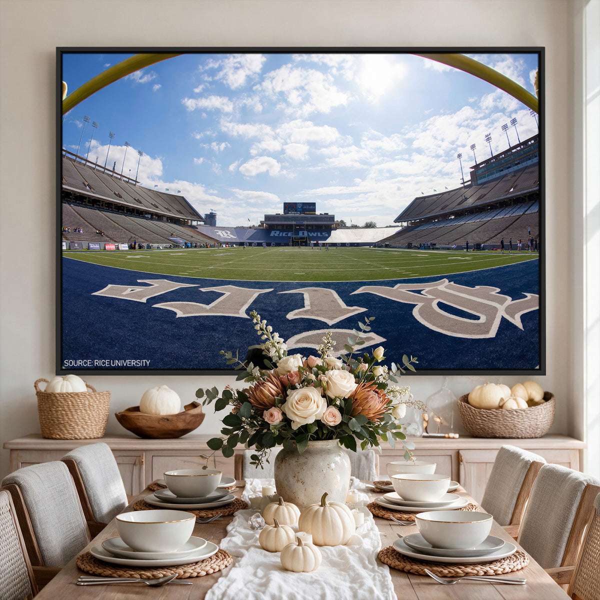 50267-MGV-CV-36X24 - Rice University Owls Football Team Print, Houston Rice Stadium, Framed and Ready to Hang