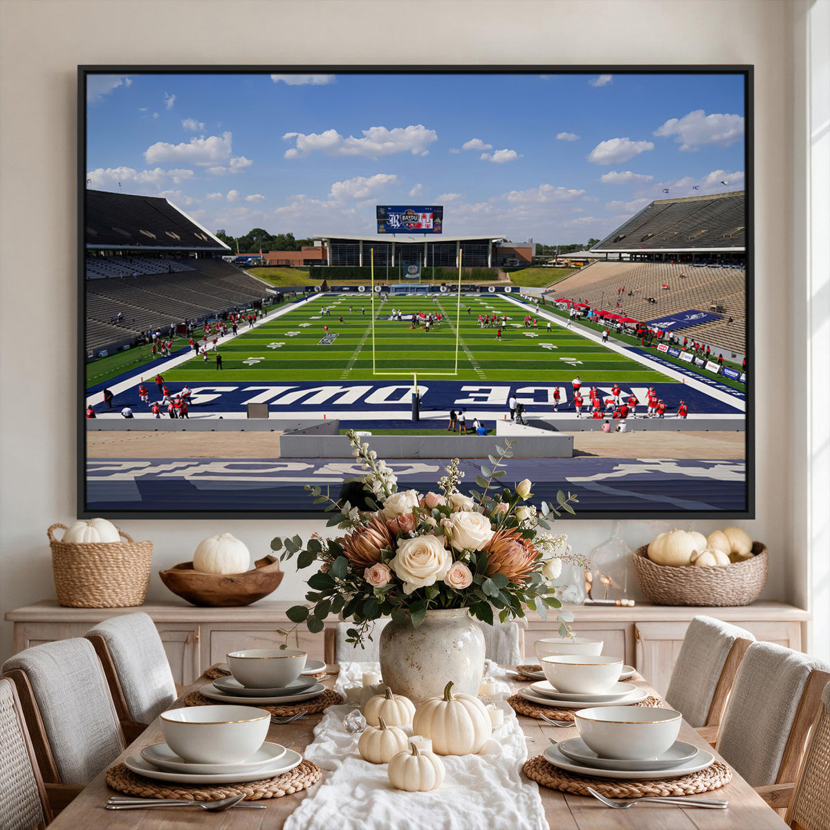 92248-MGV-CV-36X24 - Rice University Owls Football Team Print, Houston Rice Stadium