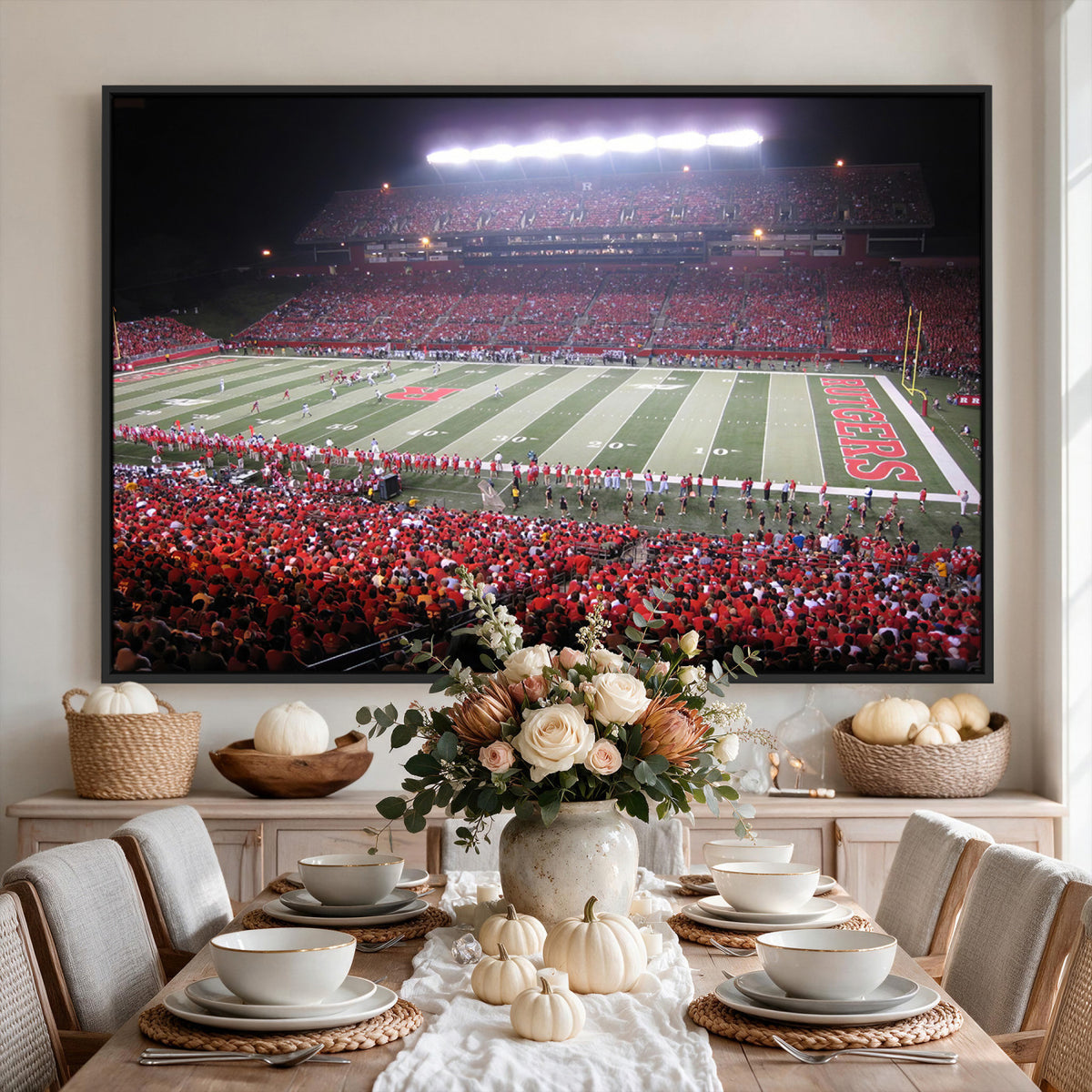 53225-PAN-FL-20X10 - Rutgers University Scarlet Knights Football Team Print - Piscataway SHI Stadium Wall Art Canvas