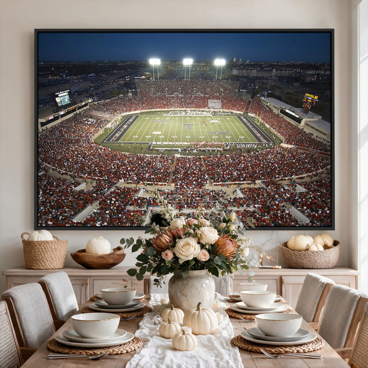 55763-MGV-CV-36X24 - Texas Tech Red Raiders Football Team Print, Lubbock Jones AT&T Stadium, Framed and Ready to Hang