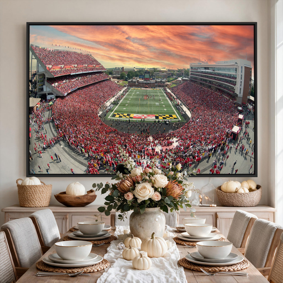 24140-PAN-FL-20X10 - University of Maryland Terrapins Football Team Print - College Park SECU Stadium Wall Art Canvas
