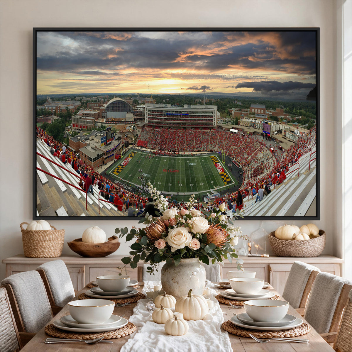 29993-PAN-FL-20X10 - University of Maryland Terrapins Football Team Print - College Park SECU Stadium Wall Art Canvas