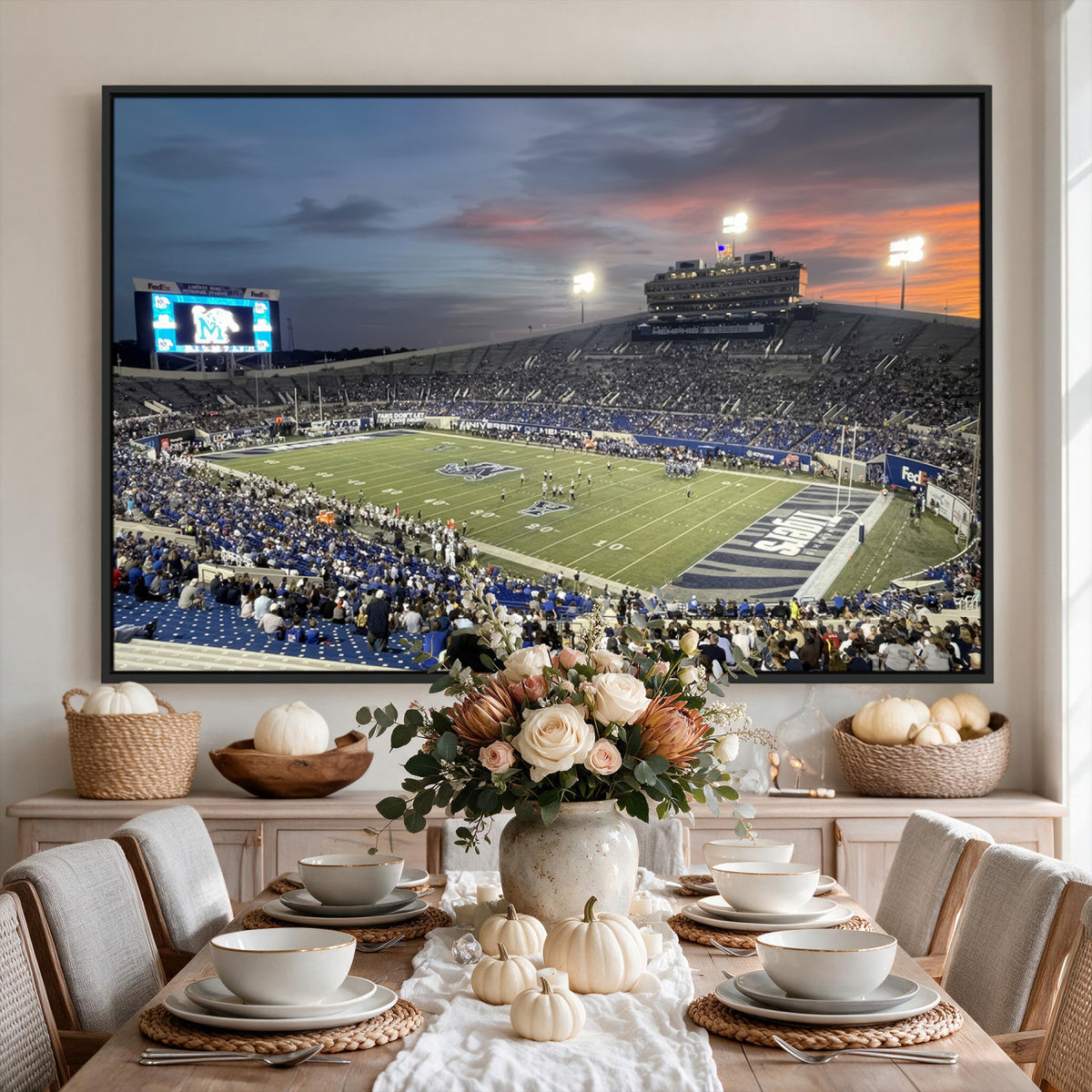 64409-PAN-FL-20X10 - Memphis Tigers Football Team Print - Memphis Simmons Bank Liberty Stadium Wall Art Canvas Print