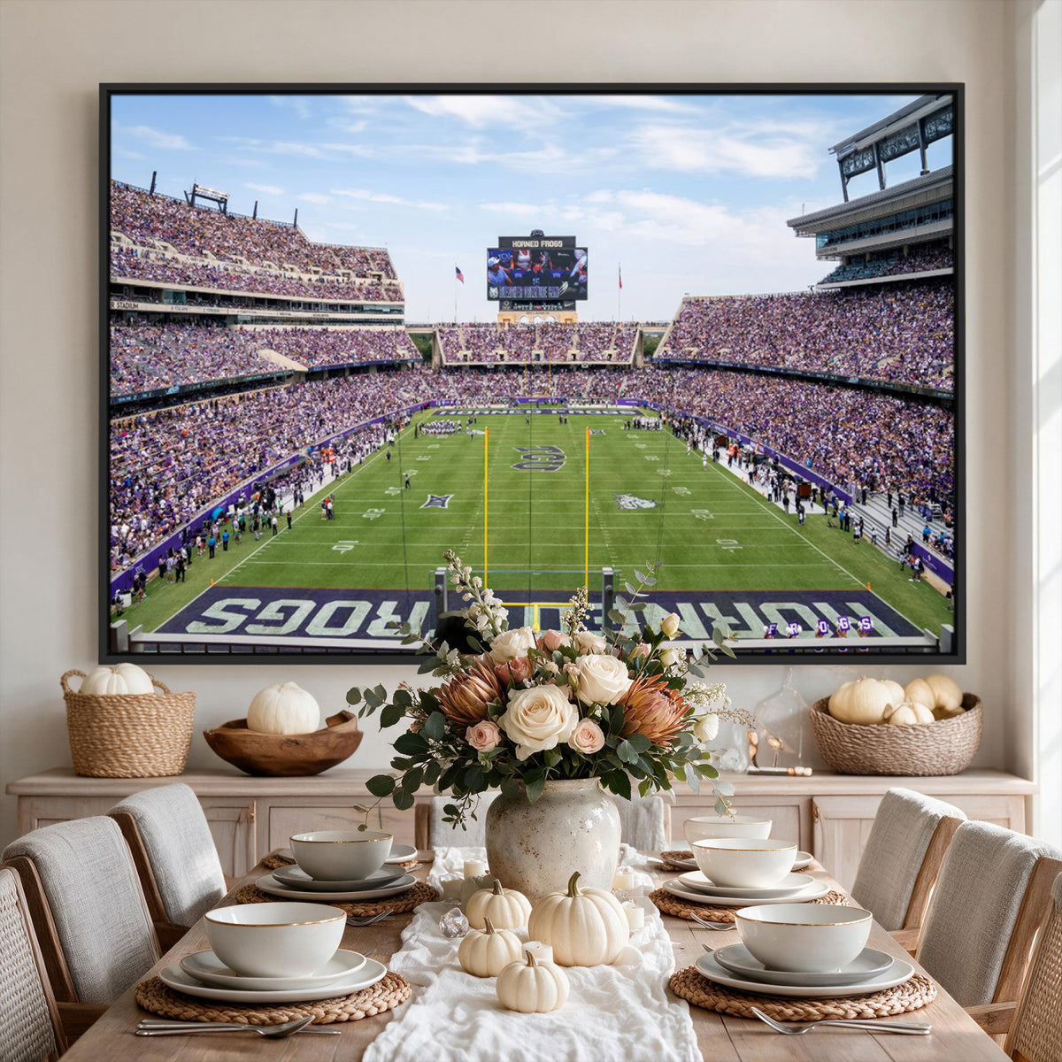27650-PAN-FL-20X10 - TCU Horned Frogs Football Team Print - Fort Worth Amon G. Carter Stadium Wall Art Canvas Print