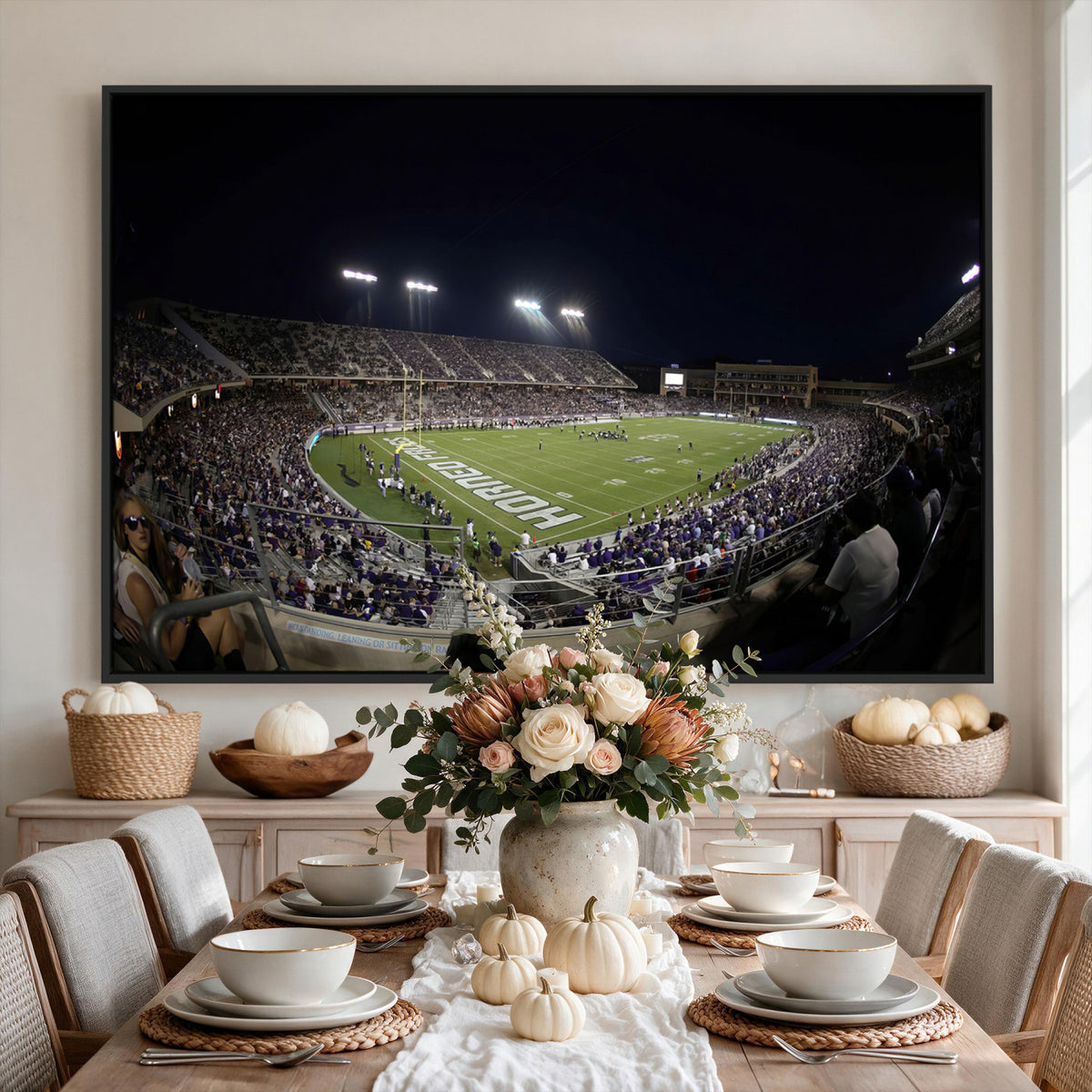 59222-PAN-FL-20X10 - TCU Horned Frogs Football Team Print - Fort Worth Amon G. Carter Stadium Wall Art Canvas Print.