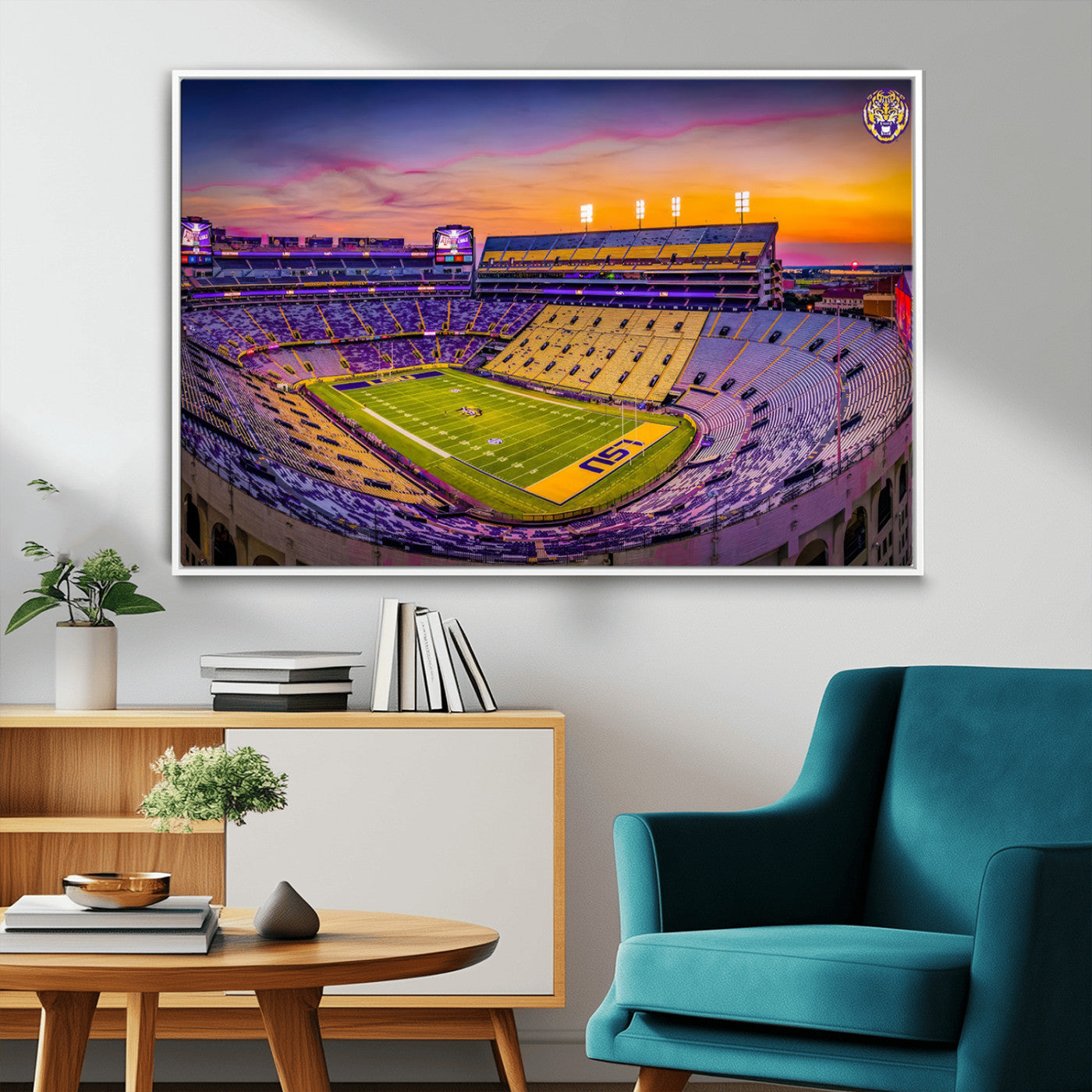 93538-MGV-FC-36X24_White-The Louisiana State University Tigers Football Team Print - Baton Rouge Tiger Stadium Wall Art