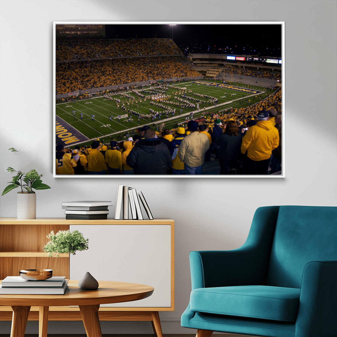 MGV-FC-36X24 - West Virginia Uni Mountaineers Football Team Print - Milan Puskar Stadium Canvas Print Wall Art,
