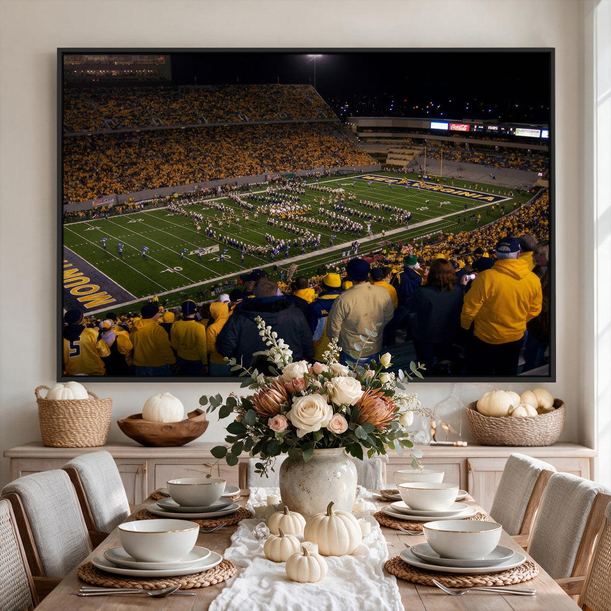 58154-MGV-CV-36X24 - West Virginia University Mountaineers Football Team Print, Milan Puskar Stadium, Morgantown