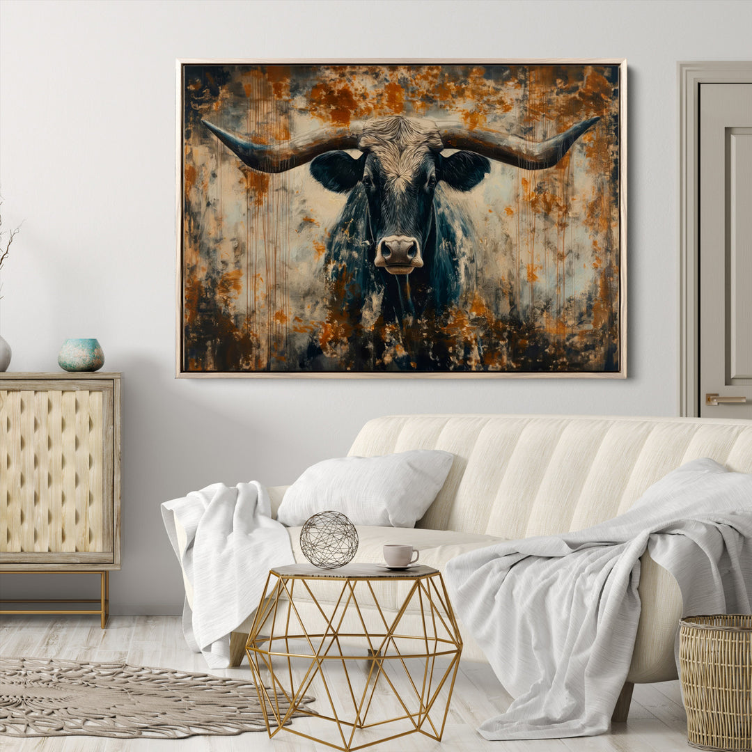 Abstract Longhorn Bull Wall Art | Rustic Western Wall Decor | Framed and Ready to Hang | Ideal for Farmhouse, Lodge, and Barn Decor