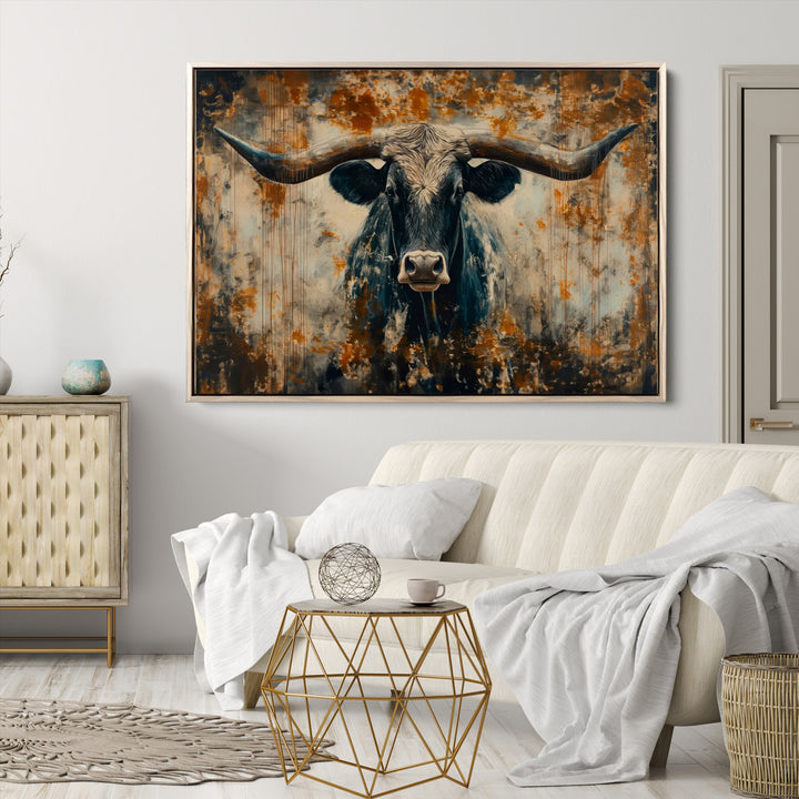 Abstract Longhorn Bull Wall Art | Rustic Western Wall Decor | Framed and Ready to Hang | Ideal for Farmhouse, Lodge, and Barn Decor