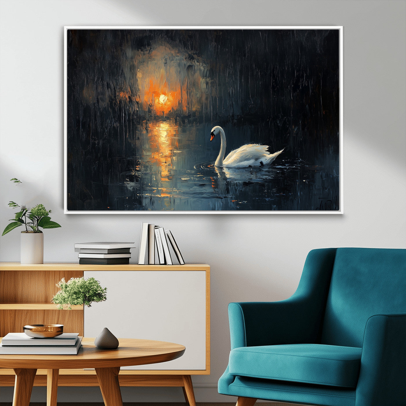 MGV-FC-36X24 - Abstract Swan on Water Wall Art Canvas Print - Elegant Nature Scene for Modern Home Decor