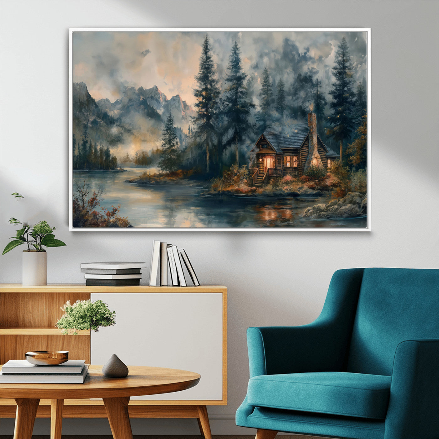 MGV-FC-36X24 - Rustic Cabin Woods Wall Art Print | Lake in a Forest Canvas Print | Cabin, Lodge, and Farmhouse
