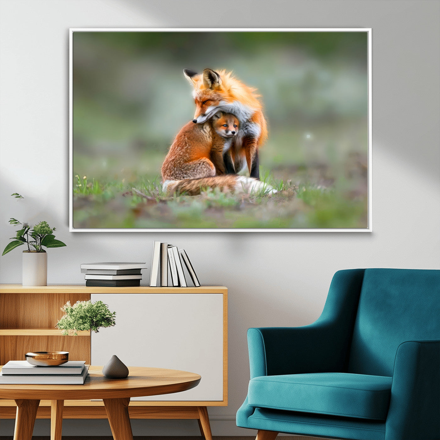 MGV-FC-36X24 - Heartwarming Fox and Baby Cub Wall Art | Ready to Hang Canvas Print of Foxes in Nature | Perfect for