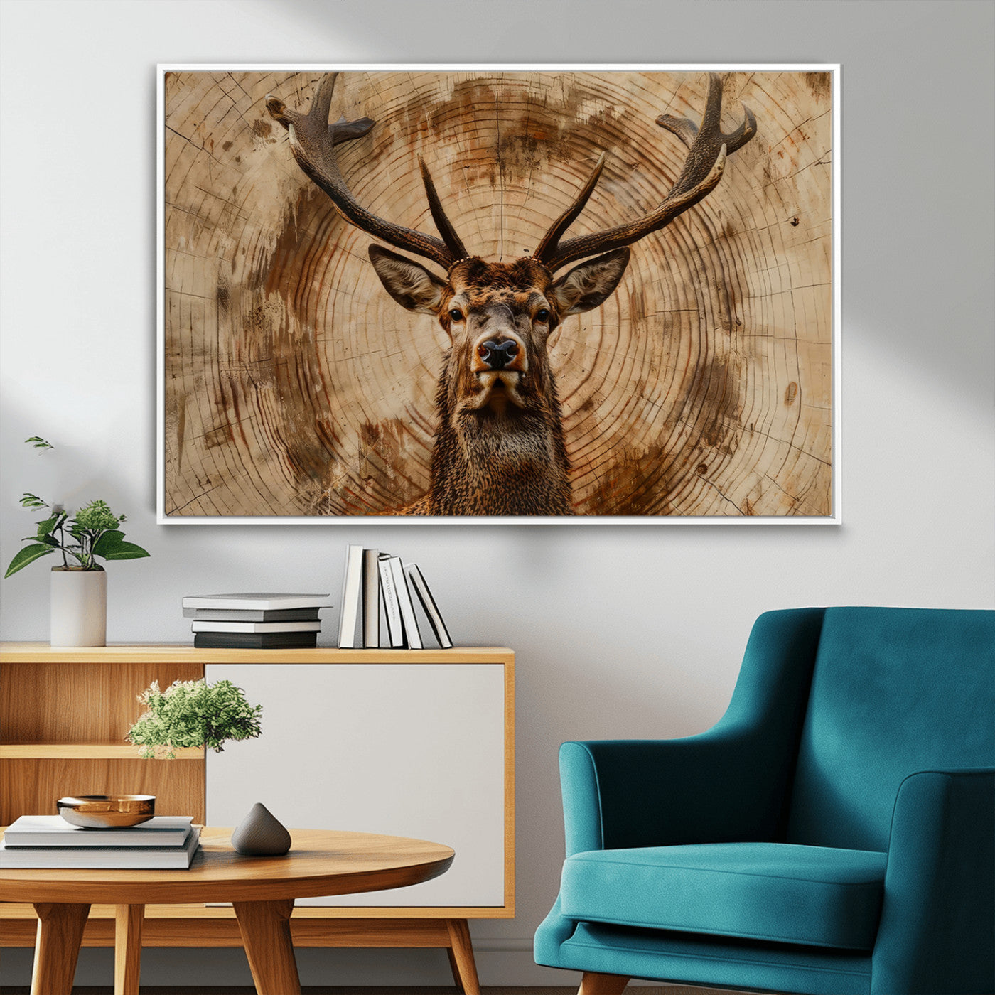 MGV-FC-36X24 - Wood Abstract Deer Wall Art | Rustic Wildlife Canvas Print | Ready to Hang Stag Head Triptych for